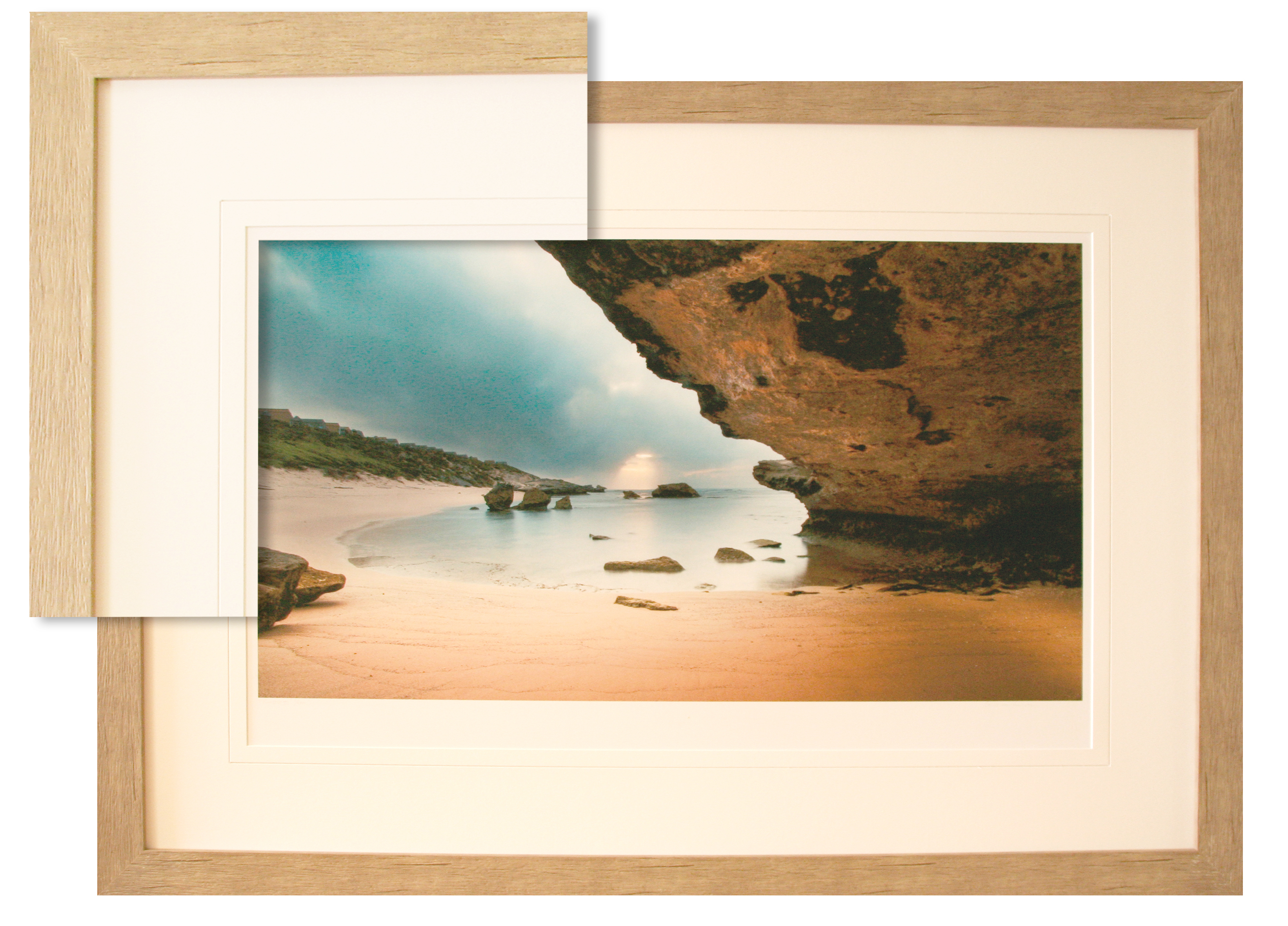 FP165 Wall décor art framed print seascape light wood frame